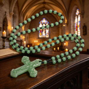 Rosario católico religioso grande, elegante y hermoso, de lujo, con accesorios de acrílico de colores y San Benito. - Product Image 6
