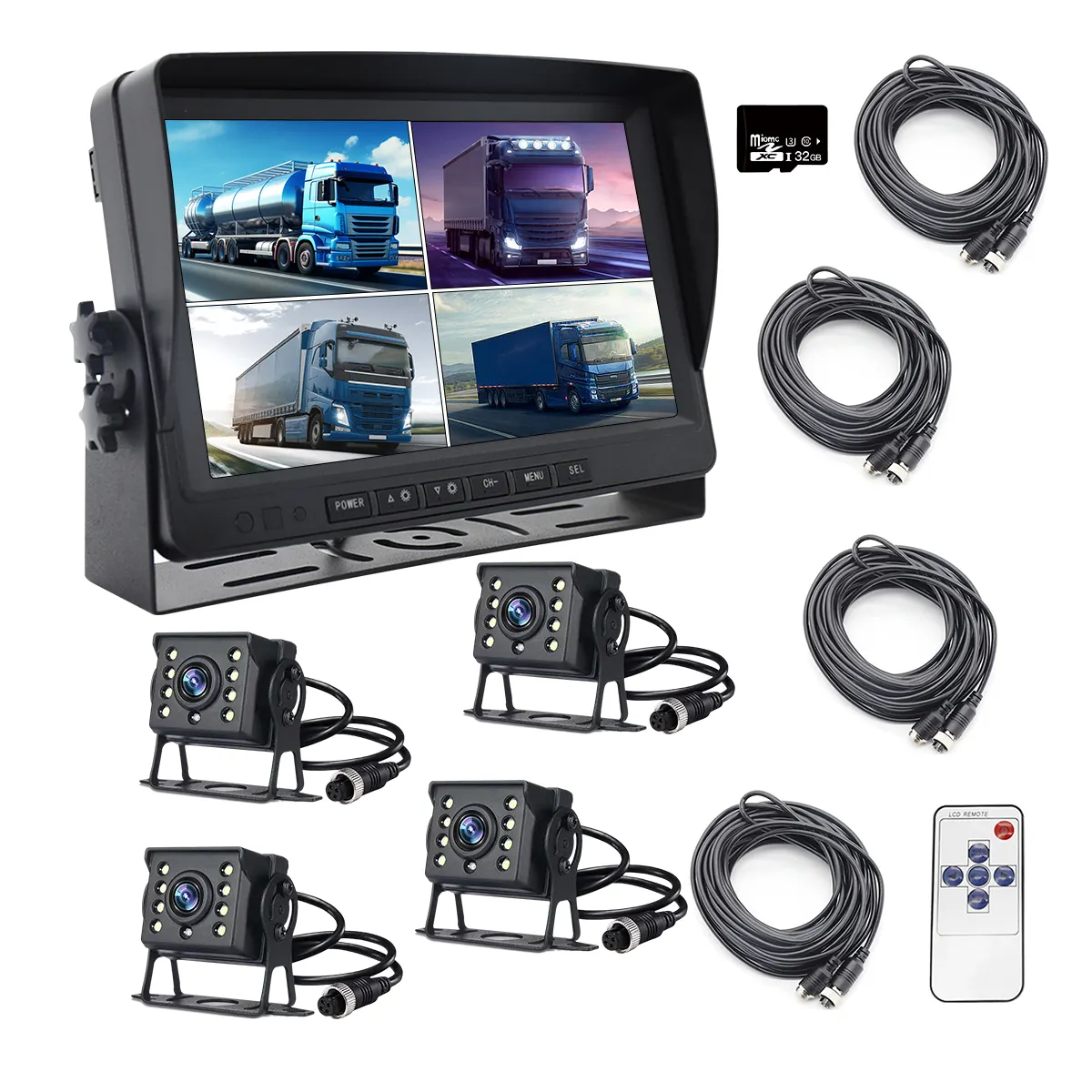 شاشة IPS 9 بوصة شاشة تقسيم AHD شاشة سيارة 4 إدخال فيديو مراقبة سلامة السيارة لشاحنة الحافلة 4 مراقبة رباعية تسجيل حلقة dvr