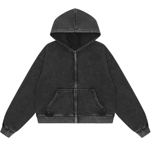 Pull à capuche surdimensionné en tissu tricoté 100 % coton de haute qualité, brodé, pour l'automne, avec un aspect vieilli délavé à l'acide - Product Image 1