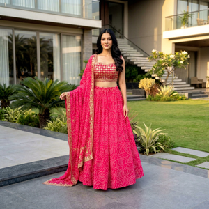 Lehenga Ligero de Georgette con Dupatta, Conjunto de Lehenga y Blusa Étnica India con Dupatta, Estampado, para Boda, de Diseñador - Product Image 1