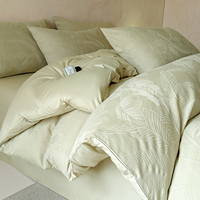 Ensemble de literie de luxe moderne en coton 100% premium 60S 200TC, motif floral jacquard gaufré, 4 pièces, housse de couette, taies d'oreiller