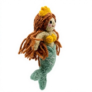 Knitted <b>Mermaid</b> Christmas Ornament <b>Crown</b> Cartoon Doll Wall Hanging Indoor Decoration Small Handmade Eco-friendly Certified Gold - Product Image 4