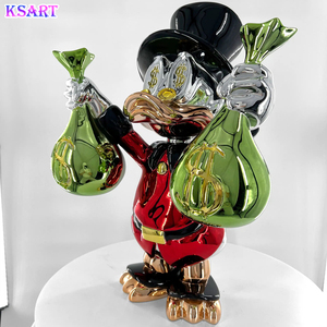 Scultura di <span class=keywords><strong>Paperino</strong></span> con Borsa di Denaro della Serie Ricca, Arte in Fibra di Vetro Elettroplaccata, Oggetti Decorativi e Regali Artistici in Resina - Product Image 3