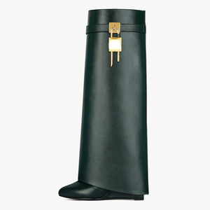 Botas contralto altezza crescente lucchetto taglio pantaloni tacco zeppa scarpe da <span class=keywords><strong>donna</strong></span> <span class=keywords><strong>stivali</strong></span> <span class=keywords><strong>neri</strong></span> al ginocchio - Product Image 6