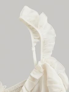 Robe asymétrique style français à col cœur, avec nœud en dentelle, ourlet à volants, bretelles spaghetti et taille cintrée, couleur unie - Product Image 4