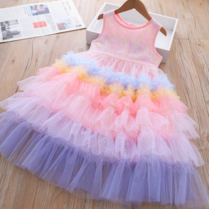 Good Selling Summer A-Line Tulle Cake Princess Dresses for Kids <b>Sequined</b> Party Wear With Lace Decoration - Product Image 4