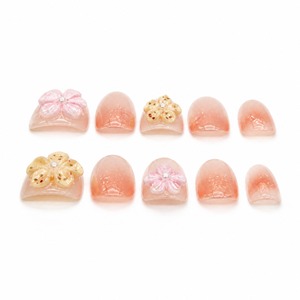 Faux ongles à presser rose pailleté, motif floral et perles 3D, effet brillant, pour usage à domicile ou en salon - Product Image 3