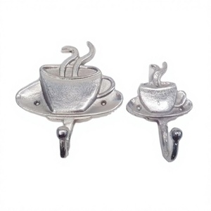 Hot Teacup <b>Hooks</b> Set of 2 Best Selling Cast Aluminium Multifunctional Wall <b>Hook</b> Decorative Silver <b>Hooks</b> Best <b>for</b> Kitchen - Product Image 1
