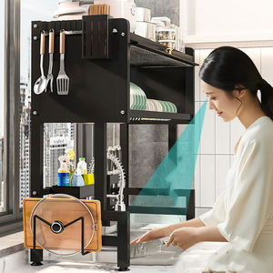 Hersteller Geschirrabtropfgestell aus Carbonstahl für die Küche, 2-Stufiges Abtropfgitter mit Besteckhalter und Geschirrabtropfer für Spülbecken - Product Image 3