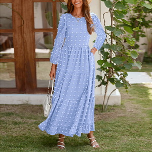Nuovo Design personalizzato vendita calda di alta qualità <span class=keywords><strong>primavera</strong></span> <span class=keywords><strong>e</strong></span> autunno manica lunga girocollo abiti Midi per le donne - Product Image 5