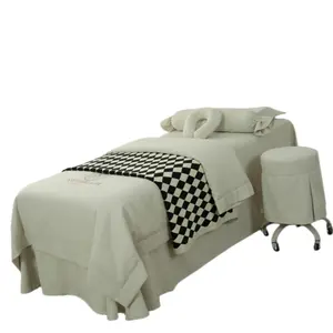 Wholesale price cream colour SPA Massage Table Skirt set Beauty Bed Sheets set