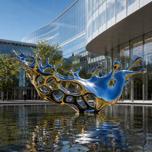 Escultura Moderna Abstracta de Acero Inoxidable Pulido con Efecto de Salpicadura de Agua, Adorno de Jardín, Estatua de Arte Metálico - Product Image 4