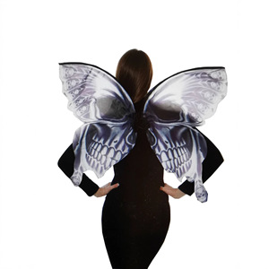 Women's <b>Black</b> Knitted Bodysuit With Butterfly <b>Wings</b> Skull Print Sexy Club Costume - Product Image 5