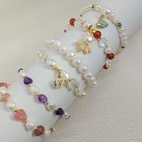Ensemble de bracelets en perles d'eau douce et cristaux, perles de pierres précieuses, breloques, pendentifs dorés, bijoux de mode, cadeau