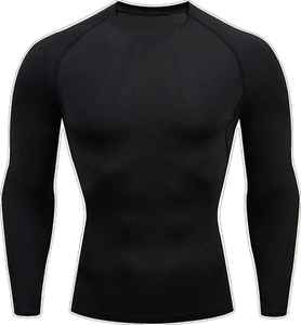 T-shirt de compression solide Performance Pro pour homme - Manches longues, col rond, coupe régulière, élasthanne/coton, respirant, séchage rapide, léger - Product Image 4