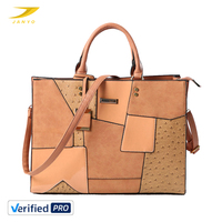 Neu eingetroffene Patchwork-Handtasche aus PU-Leder mit Straußenleder-Optik für Damen, große Kapazität, abnehmbarer Umhängegurt, Vintage-Splicing-Schultertasche
