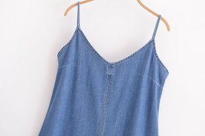 TAOP&ZA Otoño 2025 Nuevo <span class=keywords><strong>Vestido</strong></span> Midi Sexy con Espalda Descubierta, Cuello en V, <span class=keywords><strong>Tirantes</strong></span> Vaqueros y Falda Larga Recta 1416025 - Product Image 3