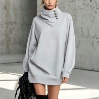 Commerce extérieur transfrontalier pour la mode d'automne : Pull col roulé mi-long uni boutonné pour femme, style américain rétro