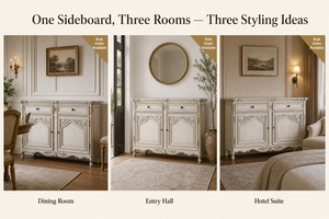 Credenza in Legno Massello Stile Provinciale Francese con Ante Intagliate, 2 <span class=keywords><strong>Cassetti</strong></span> e 4 Ripiani, Mobile Tradizionale per Soggiorno e Hotel - Product Image 3