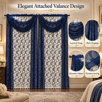 Ensemble de rideaux de luxe de style américain avec cantonnière intégrée, draperies jacquard florales pour la décoration intérieure, vente en gros