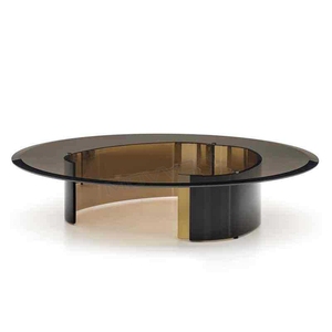<span class=keywords><strong>Table</strong></span> basse <span class=keywords><strong>ronde</strong></span> de centre de thé en métal demi-cercle en verre trempé de style simple moderne noir et or - Product Image 1