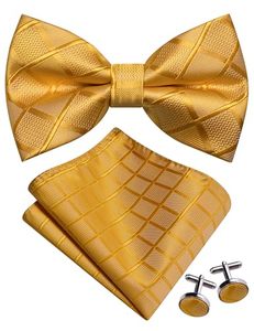 Ensemble nœud <span class=keywords><strong>papillon</strong></span>, pochette de costume et boutons de manchette pour homme, à carreaux écossais, jacquard tissé, réglable, pré-noué, sans boîte - Product Image 5