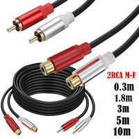 Câble audio 2RCA mâle-femelle avec boîtier métallique plaqué or et âme en cuivre pour amplificateur et connecteur d'extension TV