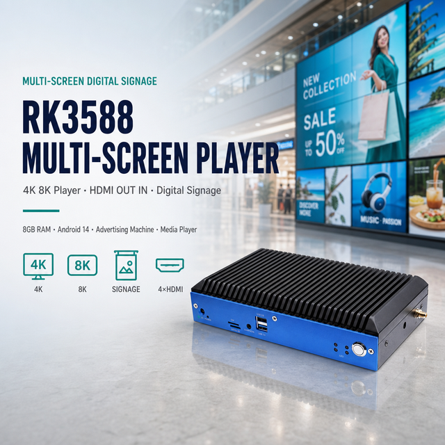 RK3588 Multi Screen Android Box 4K 8K Player  OUT in Digital Signage Advertising Machine 8GB RAM Android 14 Media Player