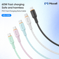 Câble de données USB-C Miccell à charge rapide pour téléphone Android, câble de charge rapide PD 60W, câble de données USB type C vers type C