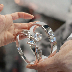 Bagues de couple couronne plaquées argent, ajustables, à bande ouverte, ensemble de bagues de mariage assorties pour fiançailles et anniversaire, ARGENT - Product Image 3
