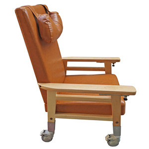 Chaise à dossier haut pour personnes âgées avec roulettes, chaise d'hôpital en bois massif, dossier inclinable et rembourré, pour adultes et personnes âgées - Product Image 3