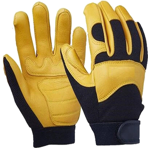 Guantes de seguridad elásticos para trabajo de jardinería, protectores de mano de cuero de vaca, color amarillo y negro - Product Image 1