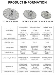 Farola Solar LED con Panel Solar Integrado de 160W, Luces Solares UFO, IP65 Impermeable, para Uso en Carreteras, con Sensor y Batería LiFePO4 - Product Image 6