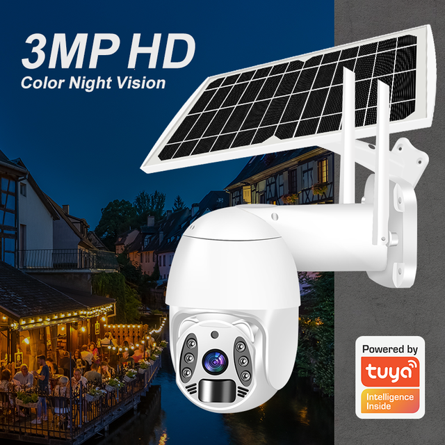 3MP AI Human Detection Solar Powered IP CCTV Camera with Dual 10W Solar Panels 2-Year Warranty No Wiring Needed for Remote Areas