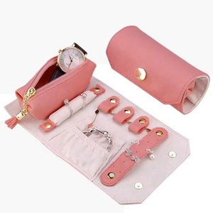 Roll <b>Up</b> PU Leather Travel Jewelry Organizer With Magnetic Closure And Multi Functional Compartments - Product Image 5