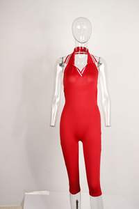 NOVEDAD DE VERANO 2025, ropa de dormir Sexy sin mangas para mujer, <span class=keywords><strong>mono</strong></span> <span class=keywords><strong>Halter</strong></span> con <span class=keywords><strong>cuello</strong></span> en V, monos rojos sin espalda para mujer - Product Image 3