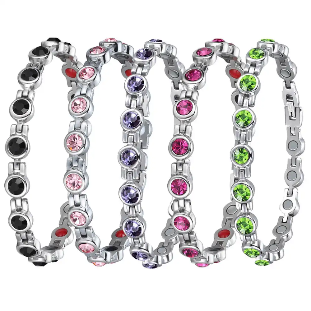 Multi Color Drop Crystals Women Silver plated link high power Magnetic bracelet