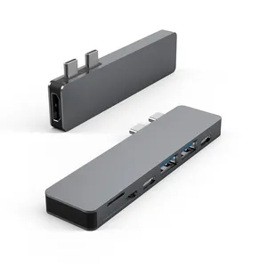 Aluminium Dual USB Typ C Adapter Thunderbolt3 7 in 1 USB C Hub Mit 4K HDMI USB 3.0 SD TF Kartenleser für Mac