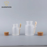 Bouteille de sel de bain ABS 100g 300g 500g Bouteilles en plastique givré pour crème cosmétique Bouteille à couvercle en liège avec cuillère en bois