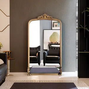 Luxury Ornate Carved Resin Espejo Entrance Console Furniture set Stand Living room Full Length Body decorative Gold Mirror