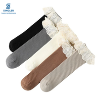Nouvelles chaussettes d'automne pour enfants, chaussettes bébé à double aiguille et bord souple, grandes chaussettes montantes en dentelle pour filles, en coton peigné pour bébé