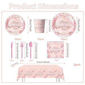Plateau en papier écologique jetable et gobelets en tissu pour 10 personnes, 71 pièces, avec ruban rose <span class=keywords><strong>personnalisé</strong></span>, pour la Saint-Valentin et Thanksgiving - Product Image 3
