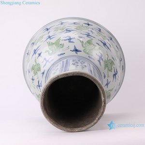 Macetas de Cerámica de Pedestal Alto RZSX111-F de Jingdezhen, Diseño de Grullas Antiguas en Azul y Verde, Tazón Grande de Porcelana - Product Image 5