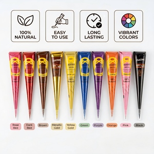 Cono all'henné indiano coni semipermanenti per Body Art pittura per tatuaggi inchiostro per tatuaggi temporanei Body Art Arm Maroon Henna Paste coni - Product Image 5