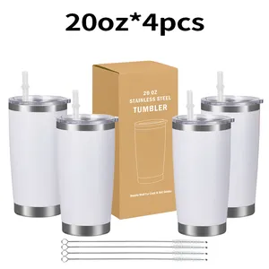 6 Pack/ 4 Pack Small Packaging AMZ Hot Selling 20oz Powder Coated Insulated Custom Tumbler With Plastic Straw