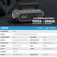 Démarreur de voiture multifonctionnel 3000A de pointe, gonfleur de pneus 150 PSI, chargeur rapide PD 45W, booster de batterie polymère 74Wh