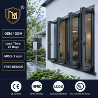 Ventana Plegable de Fábrica JUNYAO, Certificación CE NFRC 6063-T5, Resistente a Huracanes, Aislamiento Térmico PA66, Doble Acristalamiento Low-E, OEM para Viviendas Residenciales