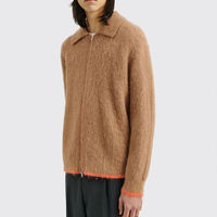 Logo personnalisé d'usine hommes pull grande taille épaule tombante col rabattu manteau en tricot chaud fermeture éclair homme cardigan en tricot