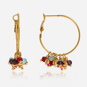Stainless Steel Drop <b>Earrings</b> With Colored Glass Beads <b>Tassel</b> Design For Fashion Jewelry - Product Image 1