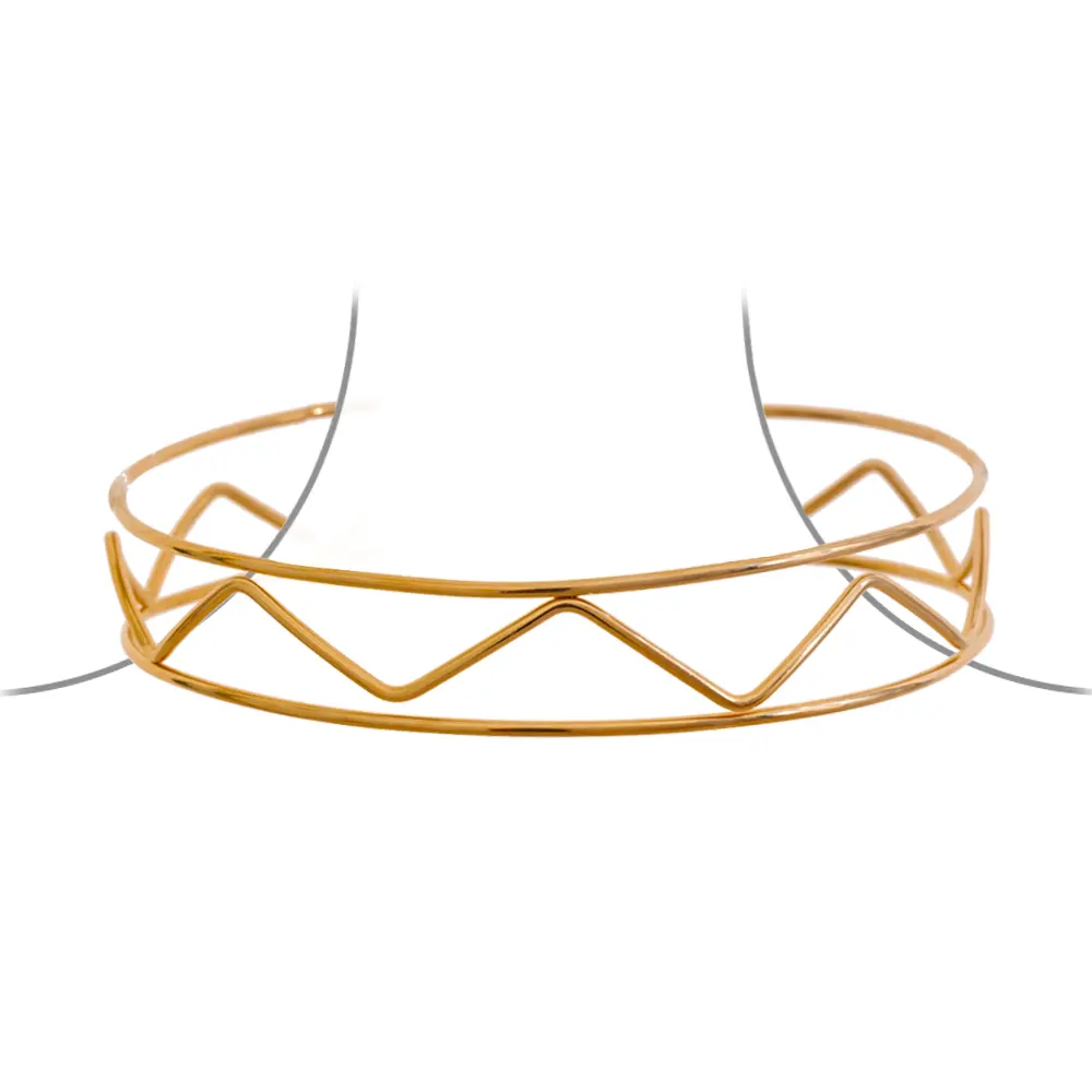 JINYOU 1026 Minimalist Stainless Steel Geometric Golden Big Neck Torques Choker Necklace for Women Personalized Metal Texture